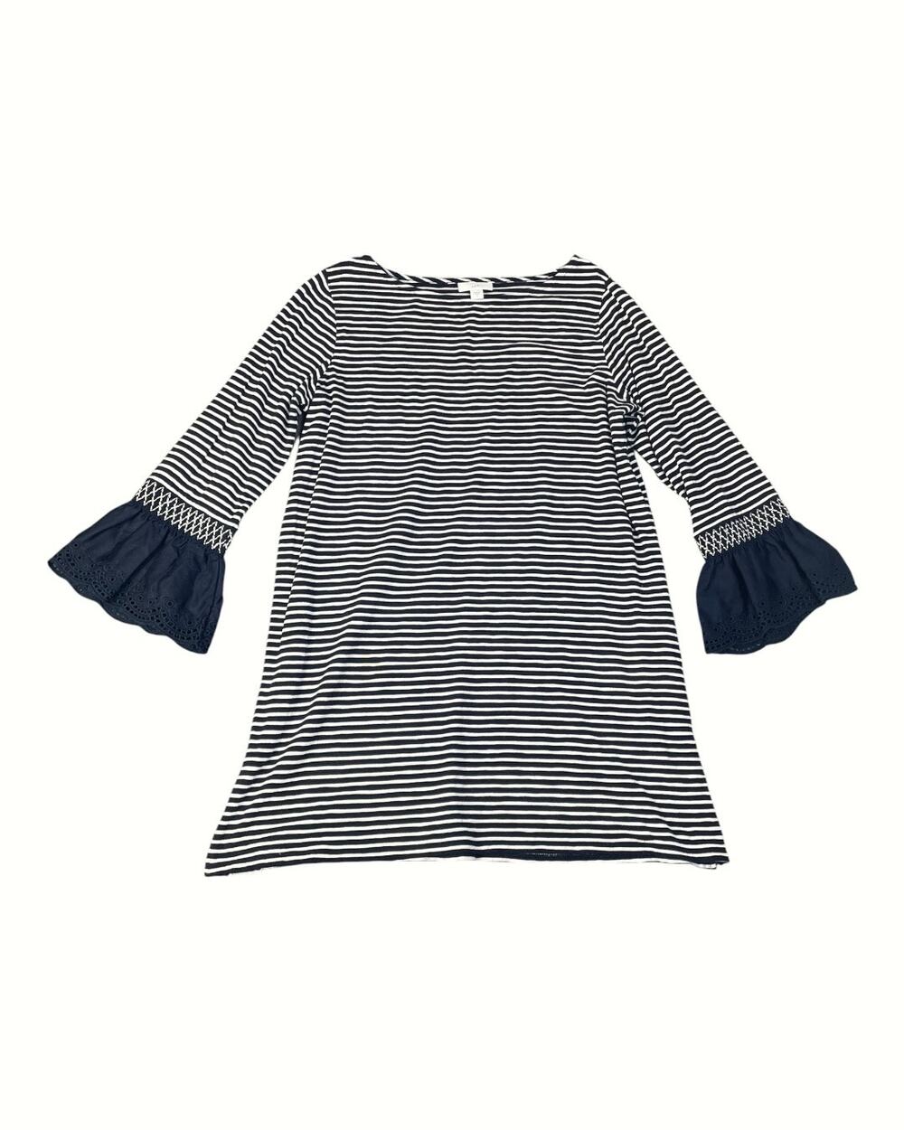 J. Jill Women’s Small Navy Blue/White Striped Tunic With 3/4 Bell Sleeves
